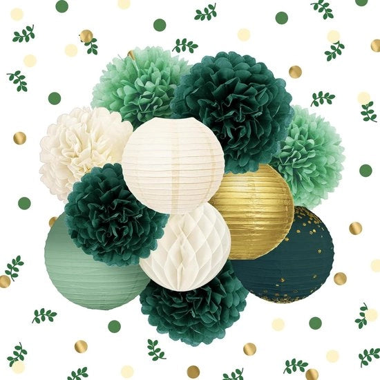 Lanterna Verde Apertura Tessuto Pom Poms-Folie Dots Carta Lampada-Confetti 30G-Stile Rustico Decorazioni per Matrimonio