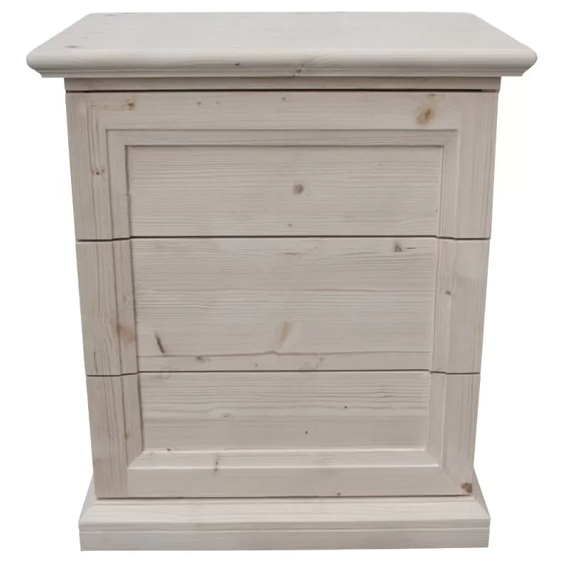 comodino classico 3 cassetti legno massello abete grezzo 55x39x64 (3359) - Mobili 2G