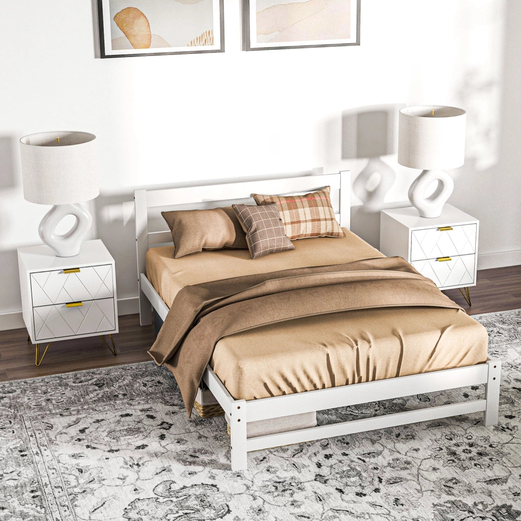 Letto Matrimoniale in Legno Massello con Contenitore ¨C Zephmum ¨C Bianco 195x141 cm