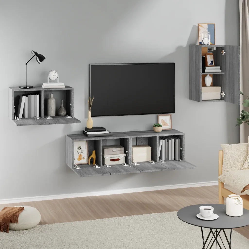 Set di Mobili Porta TV 4 pz Grigio Sonoma in Legno Multistrato cod mxl 26364