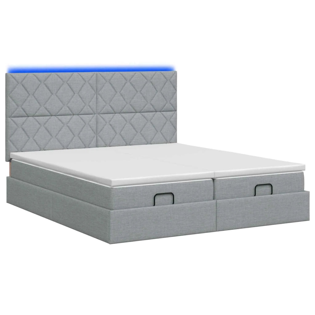 Letto Ottomano con Materasso e LED Grigio Chiaro 160 x 200 cm 3458451