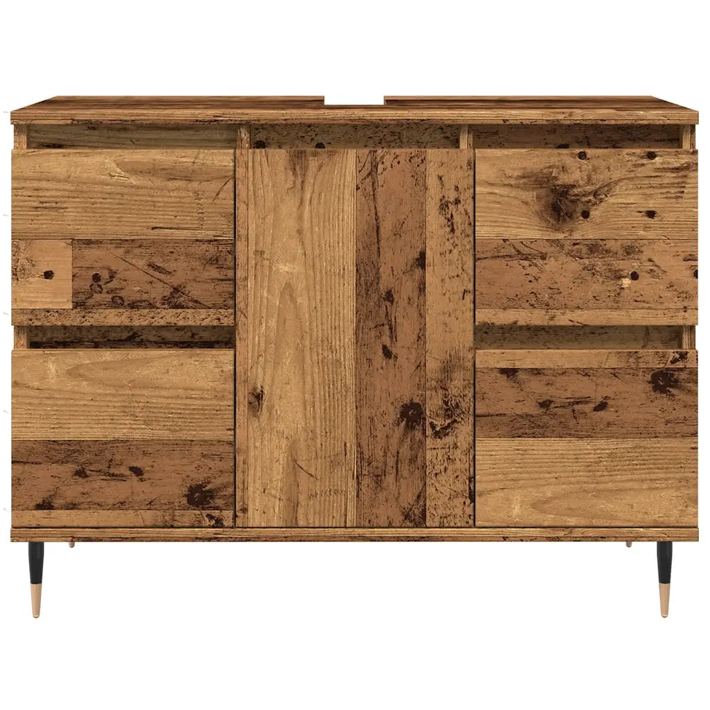 Mobiletto da bagno vintage con 4 cassetti e stile industriale 80 x 33 x 60 cm realizzato in legno di recupero 02_0051112