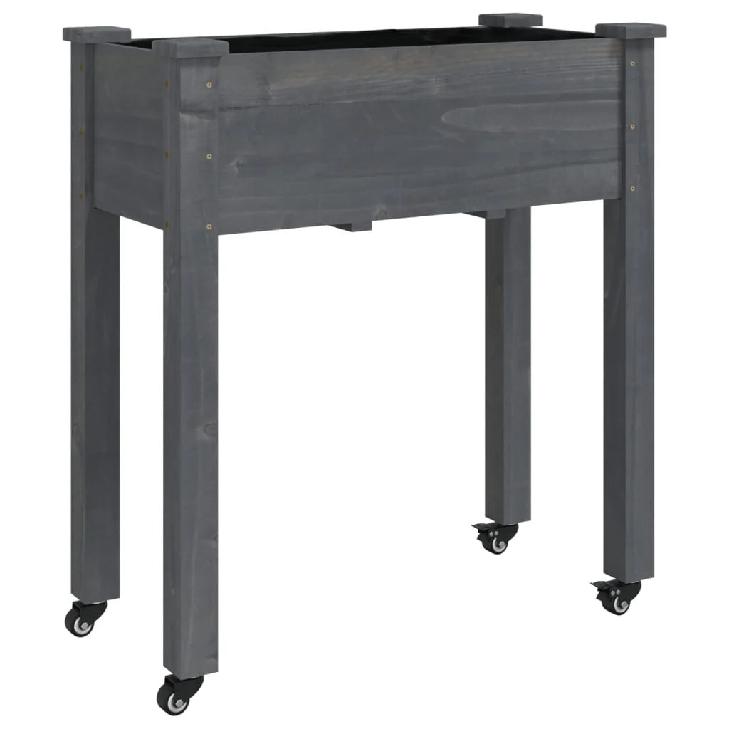 Fioriera rialzata per piante fiori patio giardino su ruote con rivestimento 71 x 37 x 80 cm legno di abete grigio 02_0038728