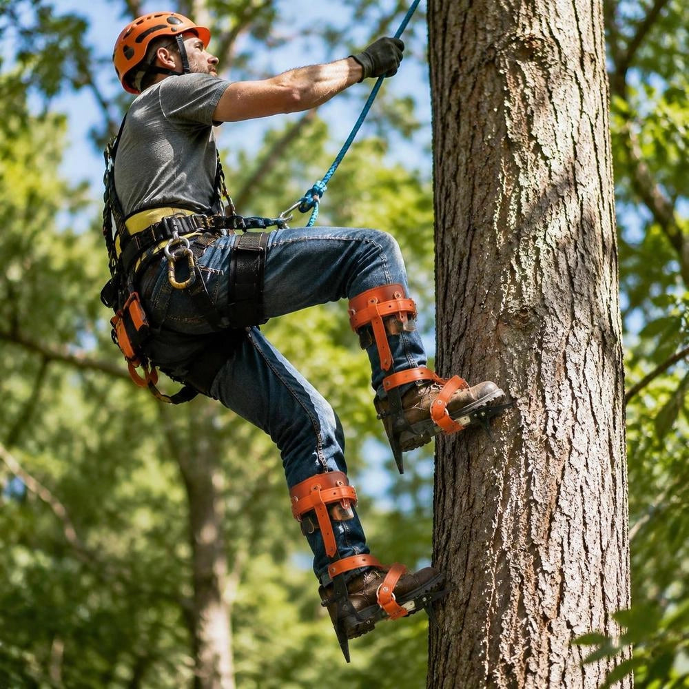 Tree Climbing Spike Set, 1 Pair Of Alloy Steel Climbing Spikes With Safety Rope And Harness, 350 Lbs Load Capacity, Tree Climbing Equipment, Tree Care Equipment For Climbers, Fruit Picking, Orange