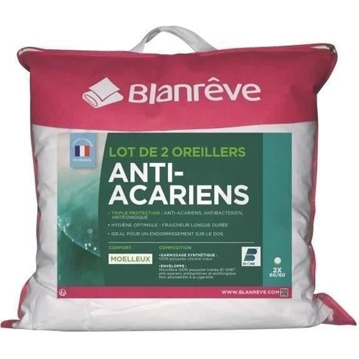 BLANREVE Set di 2 cuscini a tripla protezione - 60 x 60 cm - Bianco