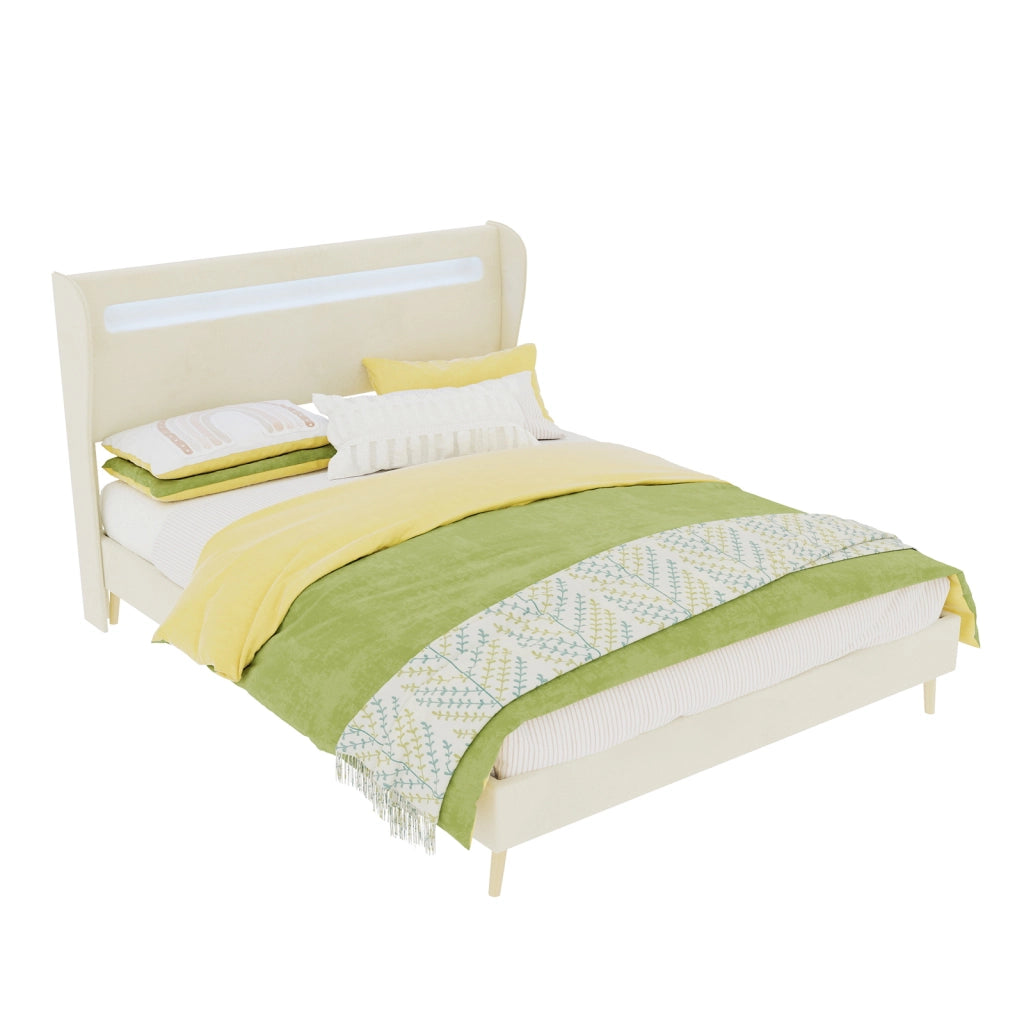 letto imbottito tessuto metallo beige 140 x 200 cm