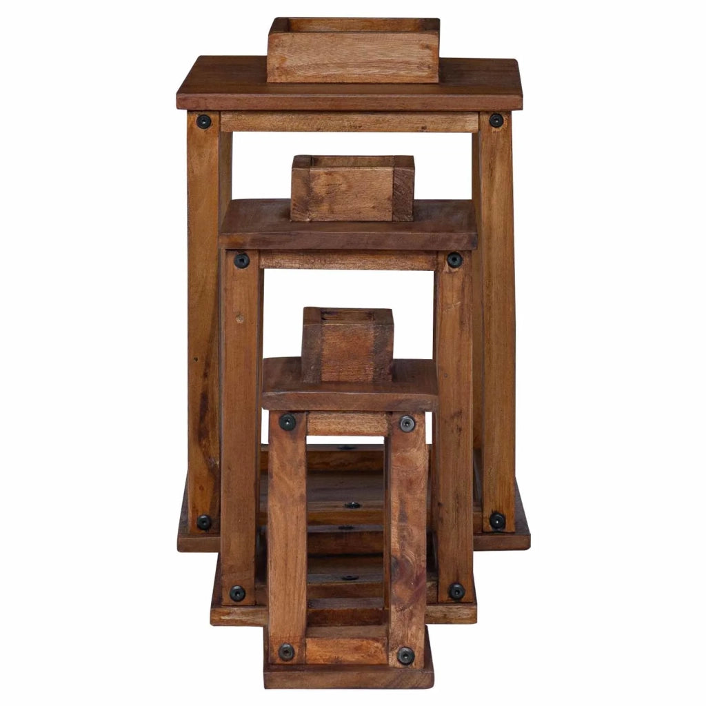 Lanterna 3 pcs Naturale Legno di Mogano