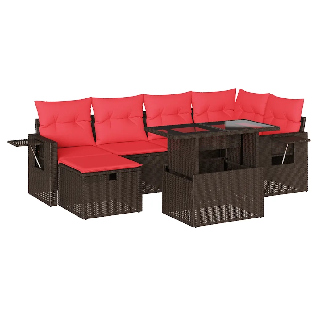 Set Divani da Giardino 7 pz con Cuscini Marrone in Polyrattan 3274984