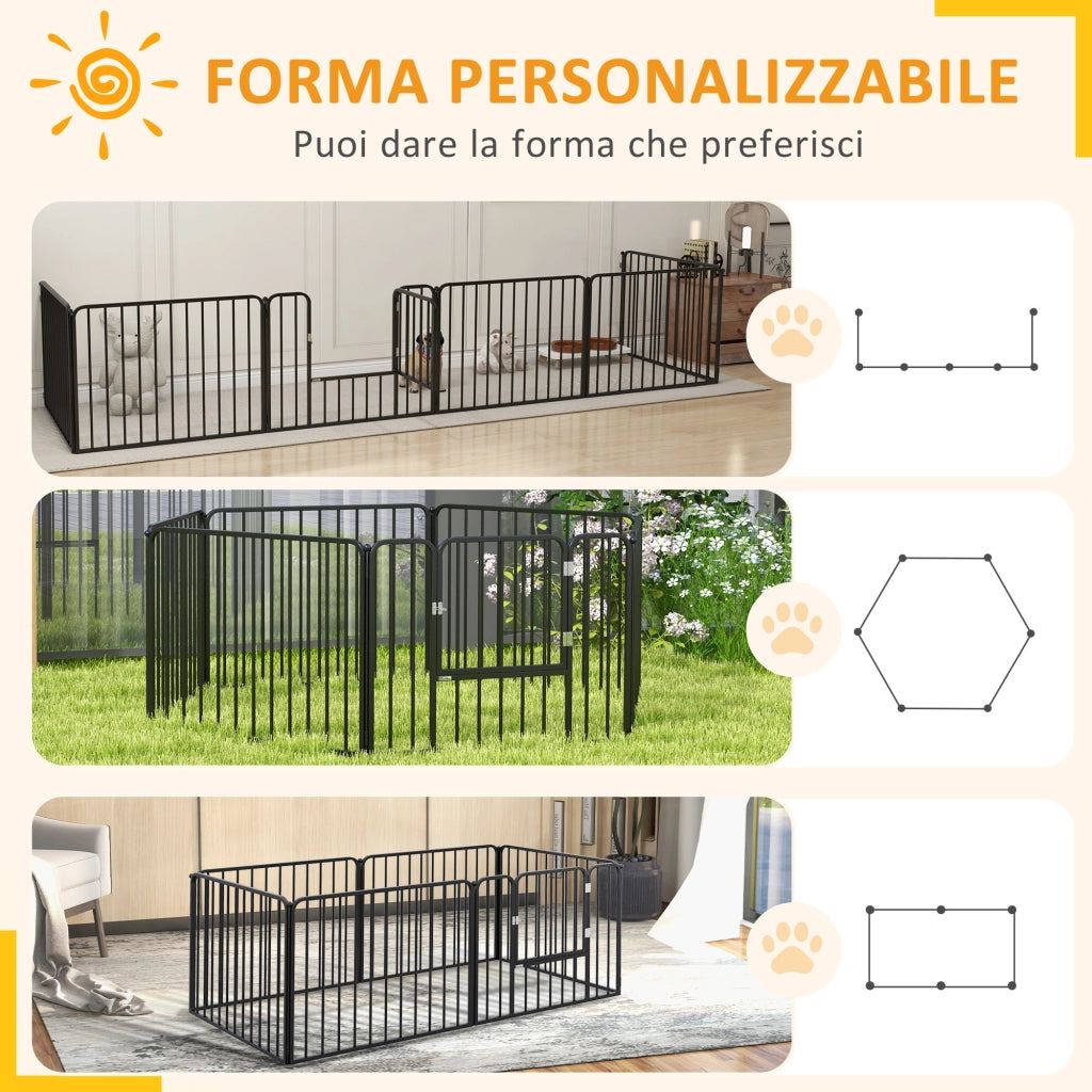 Recinto per Cani Modulabile 6 Pannelli ¨C Zephmum ¨C Acciaio Nero 164x83x60 cm