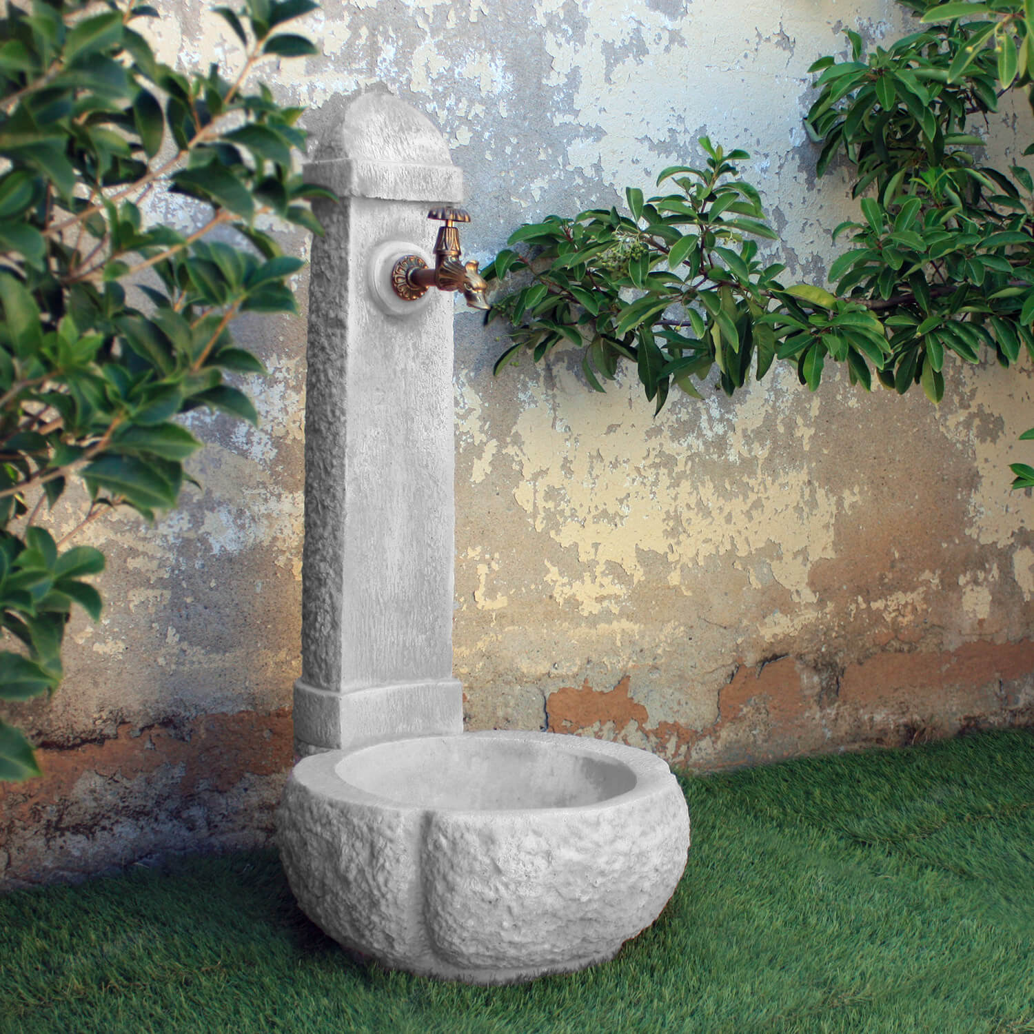 Fontana da Giardino Senza Rubinetto in Cemento Granulato di Marmo Catania Grigio