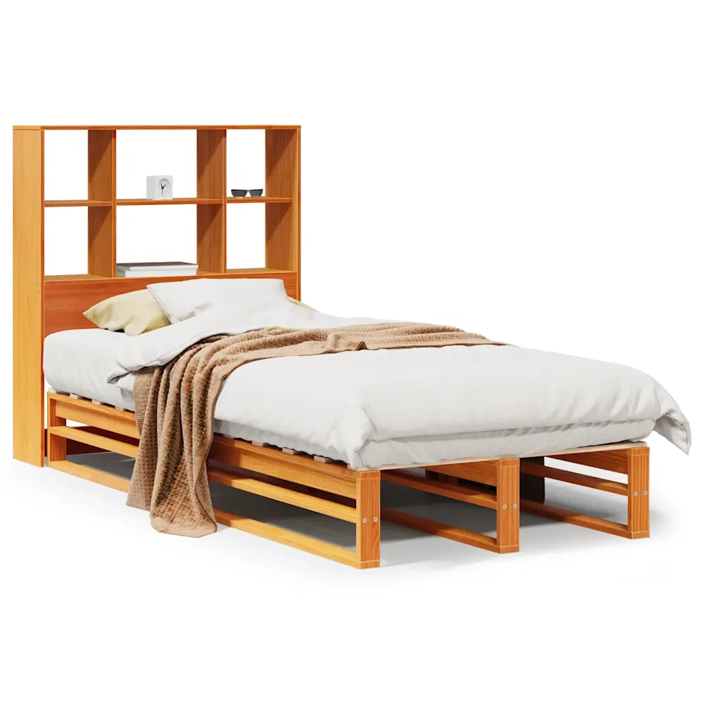 Letto Libreria senza Materasso-Struttura Letto con contenitore Marrone Cera 100x200 cm Legno 211519
