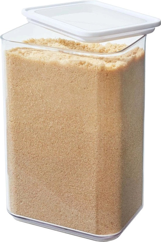 Contenitore di magazzino con coperchio, grande contenitore per alimenti secchi in plastica riciclabile, contenitore di conservazione a chiusura ermetica per ingredienti per dolci e altro cibo secco, trasparente/bianco