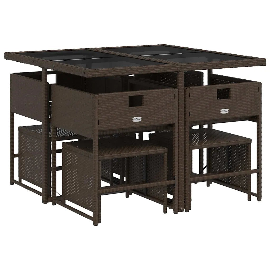 Set da Pranzo da Giardino 9pz | Set Salotto da Giardino con Cuscini Marrone in Polyrattan
