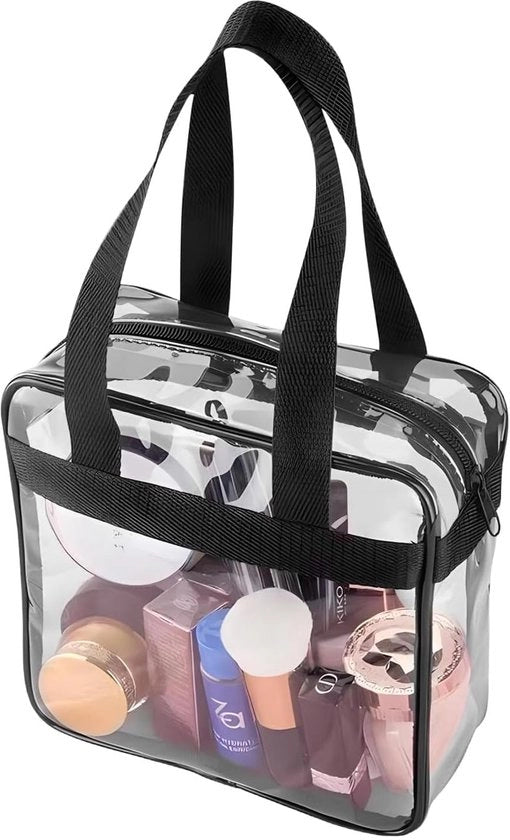 Borsa di Viaggio Trasparente, Organizzatore di Bagno in PVC, Borsa con Tasche di Chiusura e Cinturino Removibile, Trasparente
