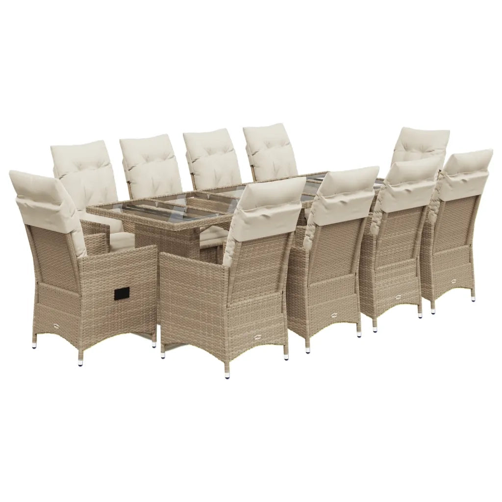 vidaXL Set Bistrò da Giardino 11 pz con Cuscini in Polyrattan Beige