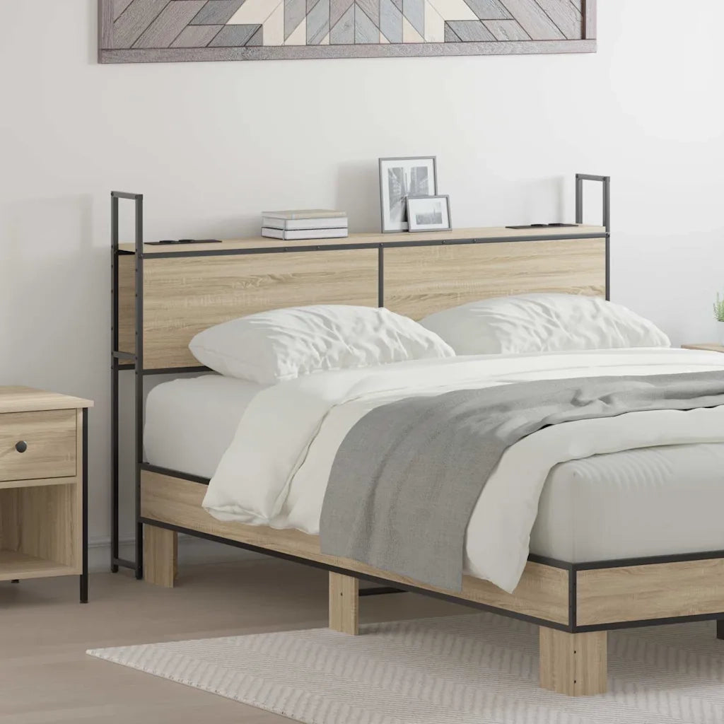 Testiera con Stazione di Carica e Storage-Testiera Multifunzionale-Testata rovere sonoma 150 cm