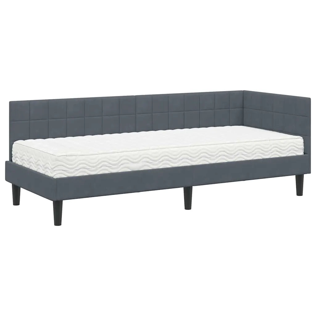 Letto singolo | Letto per adulti | Struttura Letto Angolare con Materasso 2 pcs Grigio Velluto