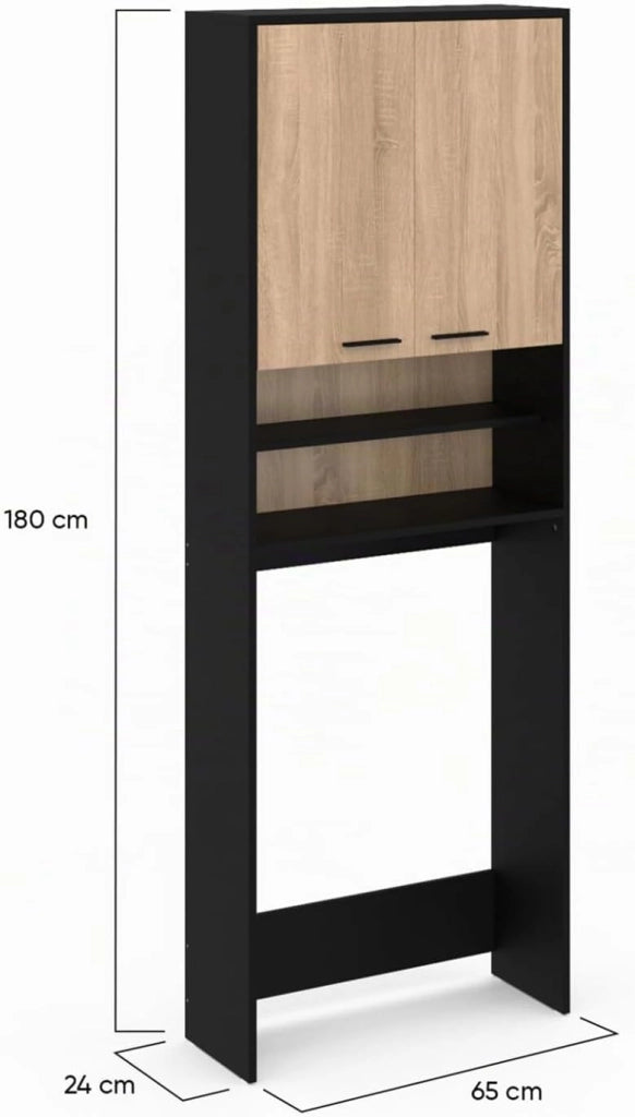 Scaffalatura WALLIS nera e in faggio per lavatrice e piano WC