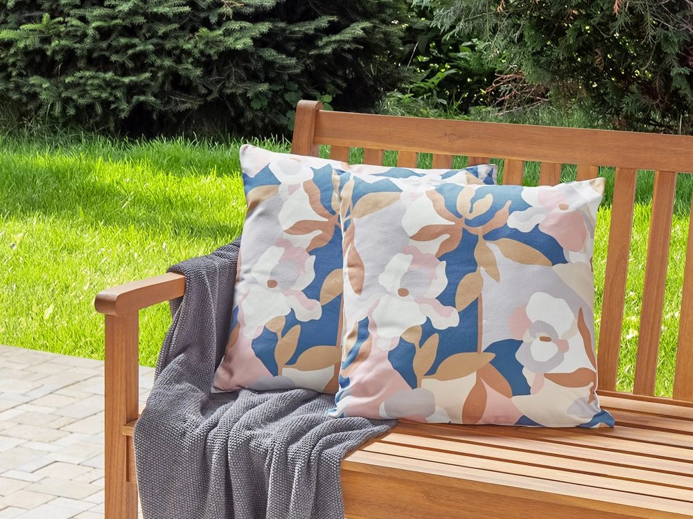 Set di 2 cuscini da giardino in tessuto di poliestere con motivo floreale multicolore 45 x 45 cm fodere resistenti all'acqua