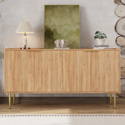 Credenza con 4 Ante e Ripiani Regolabili; Gambe in Metallo Dorato; Stile Moderno; in MDF; Naturale; 140??38??75 cm