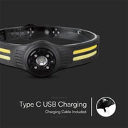 Torcia LED Frontale 3W SMD+5W COB 470lm con Cintura in Silicone e Batteria Ricaricabile USB C IP43 SKU-23340