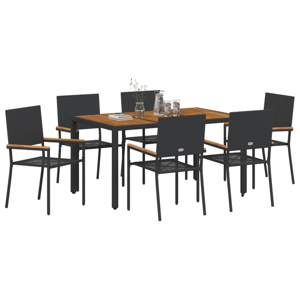 Set da Pranzo da Giardino  7 Pezzi in Polyrattan Nero
