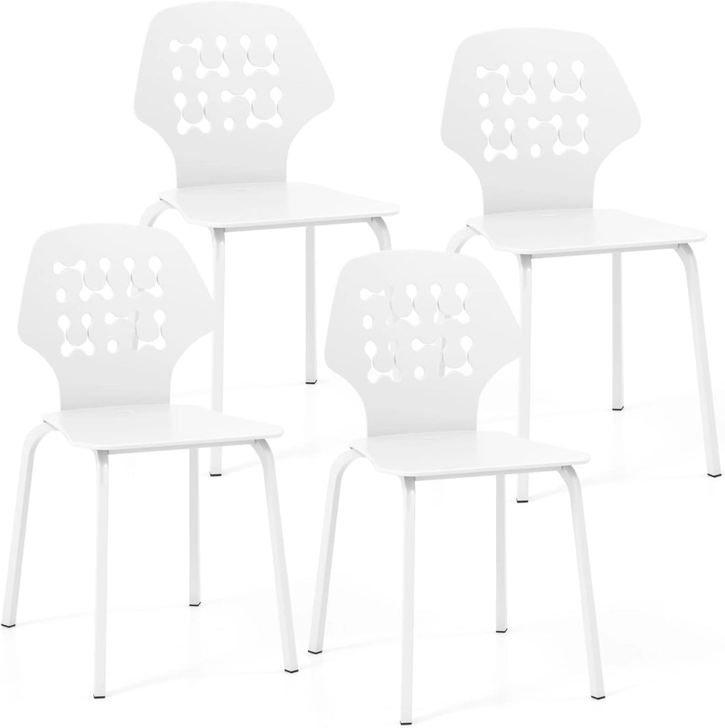 Set di 4 Sedie da Pranzo in Metallo, Sedie da Cucina Moderne con Schienale Traforato e Gambe in Metallo, Sedie senza Braccioli per Sala da Pranzo, Soggiorno, Portata 150 kg (Bianco)