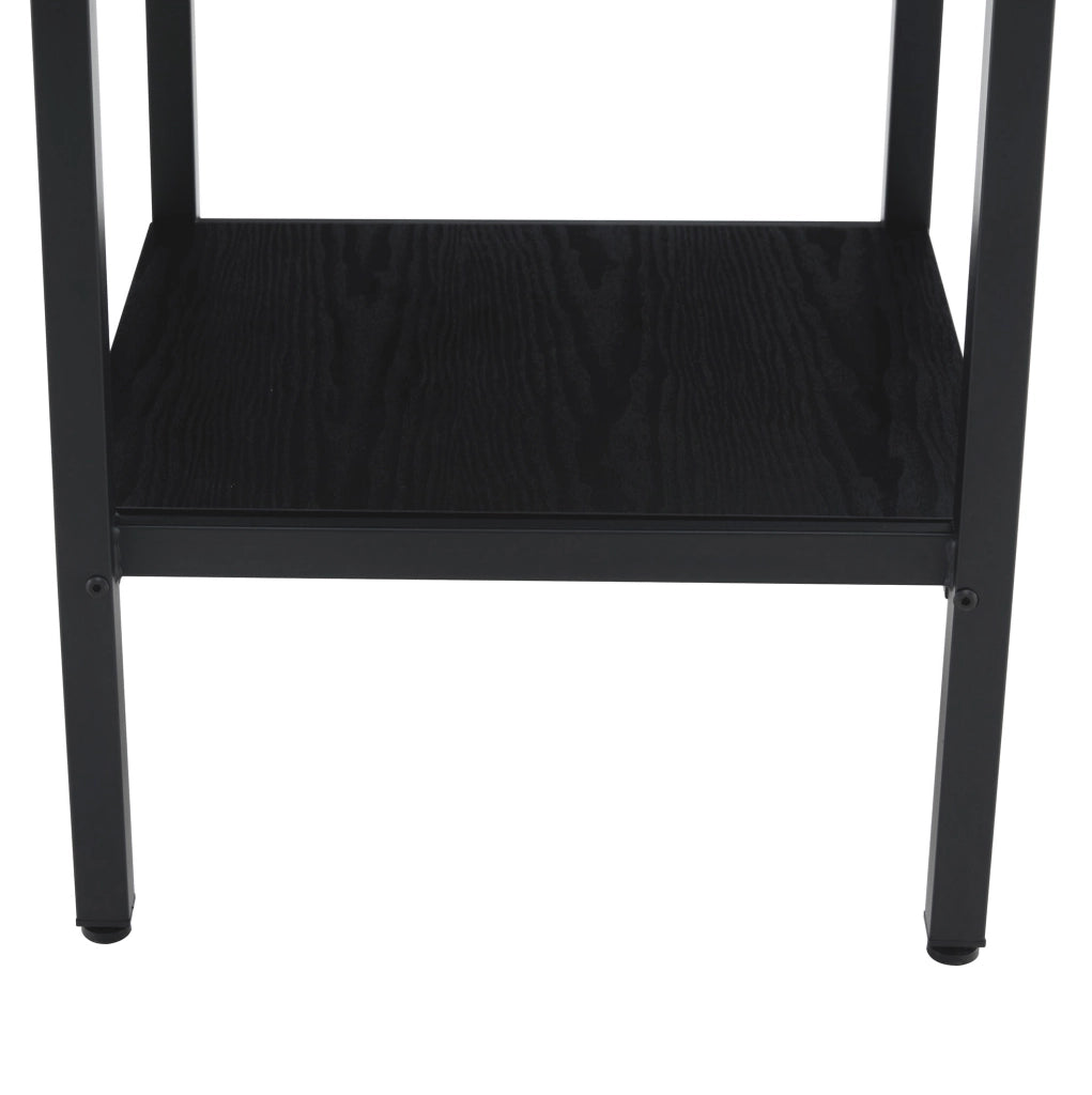Tavolo da pranzo rotondo moderno 100 cm con doppio ripiano portaoggetti; MDF e metallo; nero