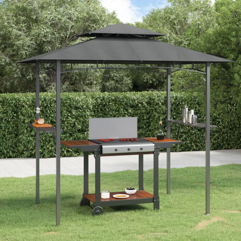 Gazebo | Pergolato Barbecue Ripiani Laterali Antracite 240x150x243 Acciaio