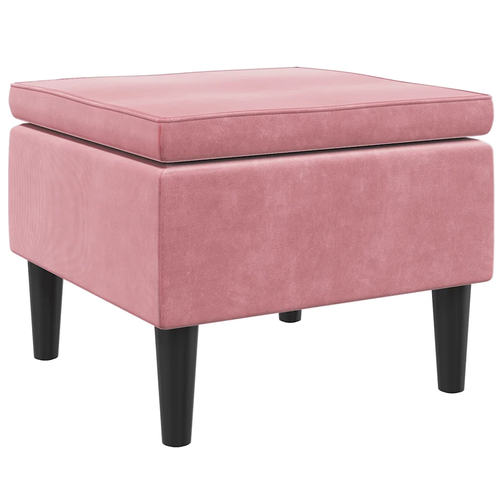Poggiapiedi con Gambe in Legno Rosa in Velluto