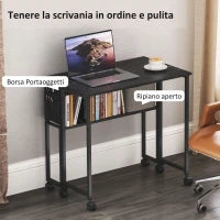 Scrivania Pieghevole Salvaspazio a Ribalta con Scaffale, Tasca Portaoggetti e Ruote, Nero