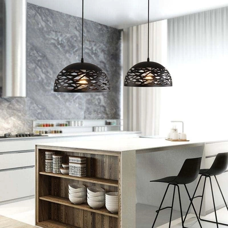 Lampadario a sospensione E27 in metallo nero, paralume traforato Ø36 cm, design moderno, IP20 – Altezza regolabile fino a 137 cm