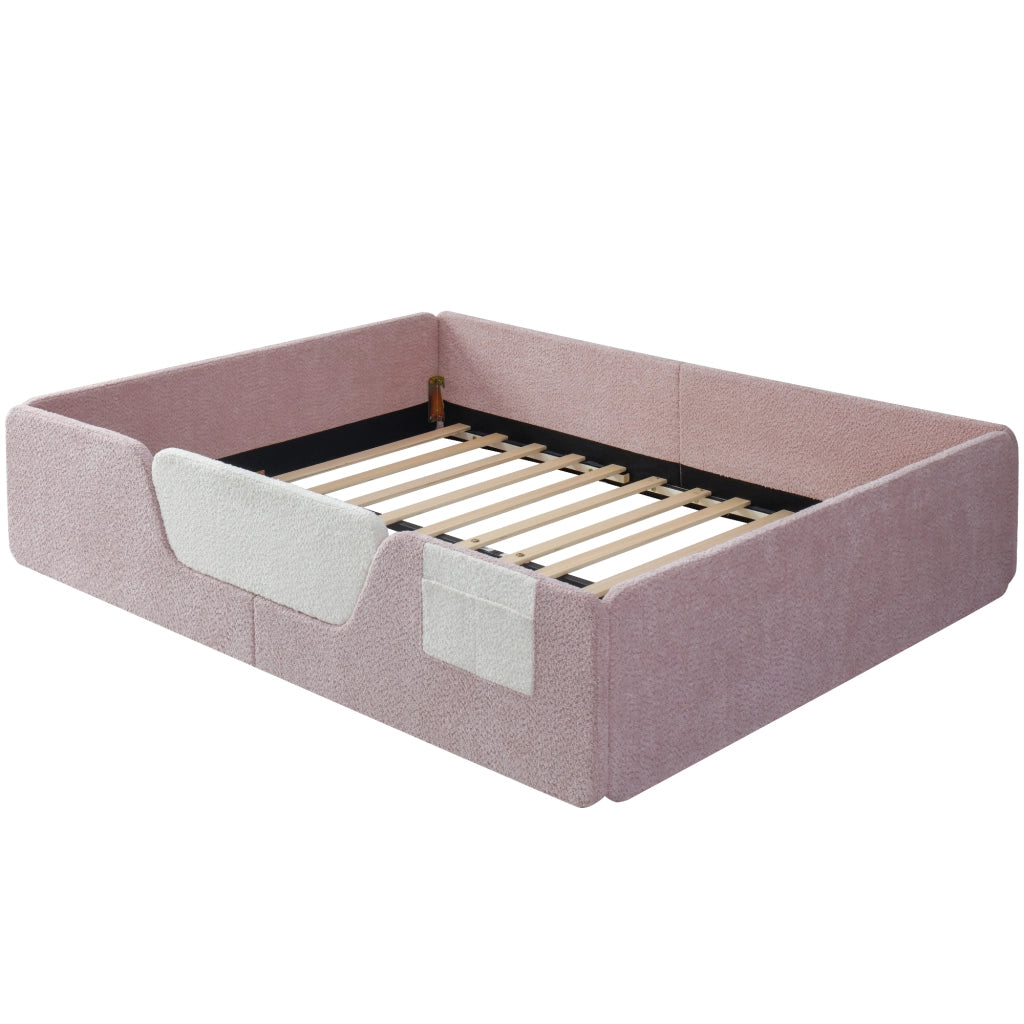 Letto Imbottito in Velluto ¨C MINIMAL ¨C 140x190, Rosa, con Sponde Rimovibili