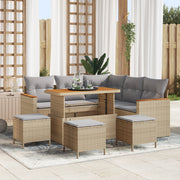 Set Divano Giardino  9 Pezzi con Cuscini Beige Polyrattan Acacia