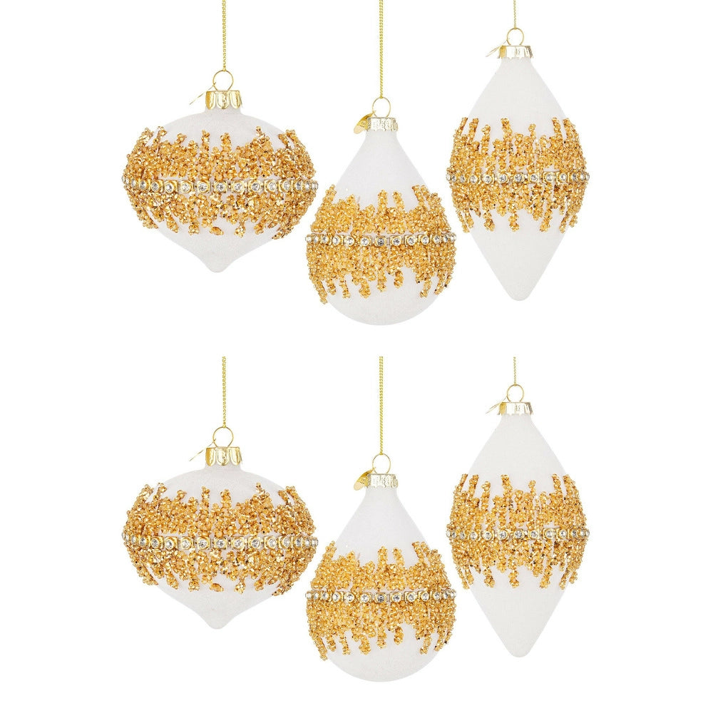 Palline di Natale in Vetro Pendaglio Bianco e Velluto Oro Luxury