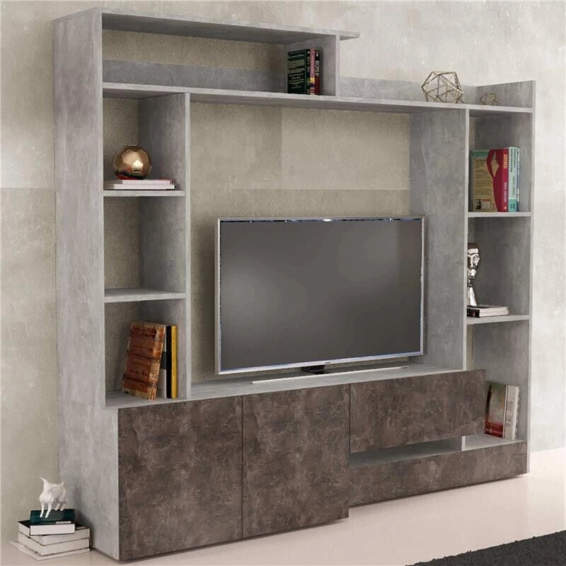 PARETE SOGGIORNO ENTRY GRIGIO EFFETTO CEMENTO E GRIGIO SCURO 180 X 28/40 X H165