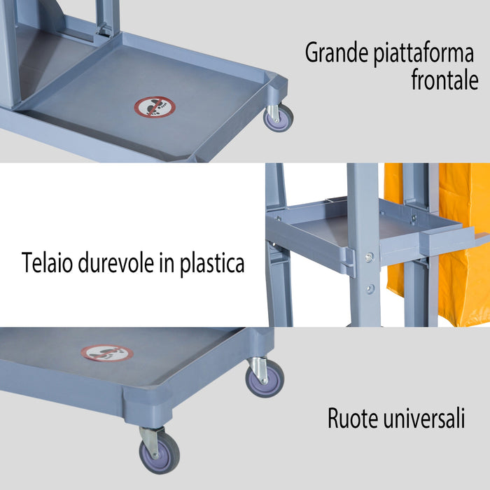 Carrello Pulizie Professionale Multiuso con Borsa 100L e Ruote   Grigio