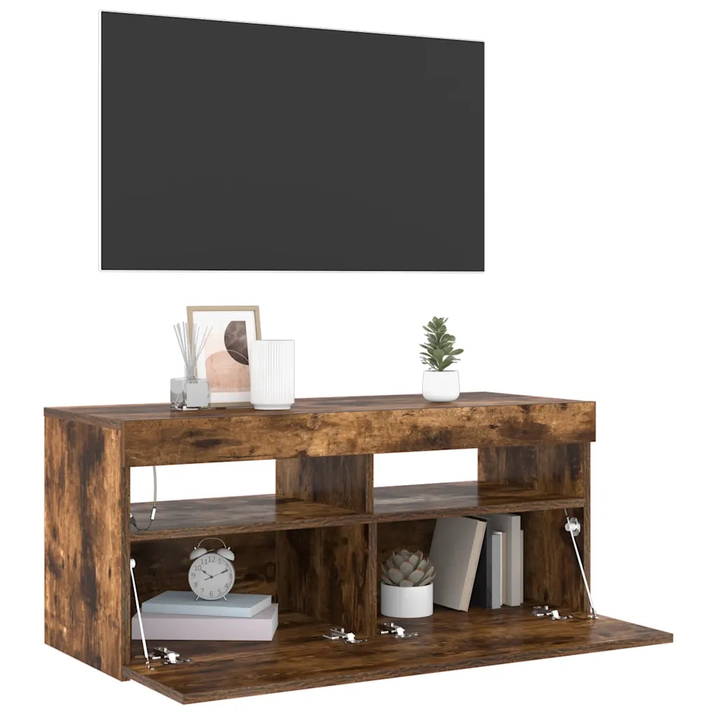 Mobile Porta TV con Luci LED Rovere Fumo 90x35x40 cm 815675