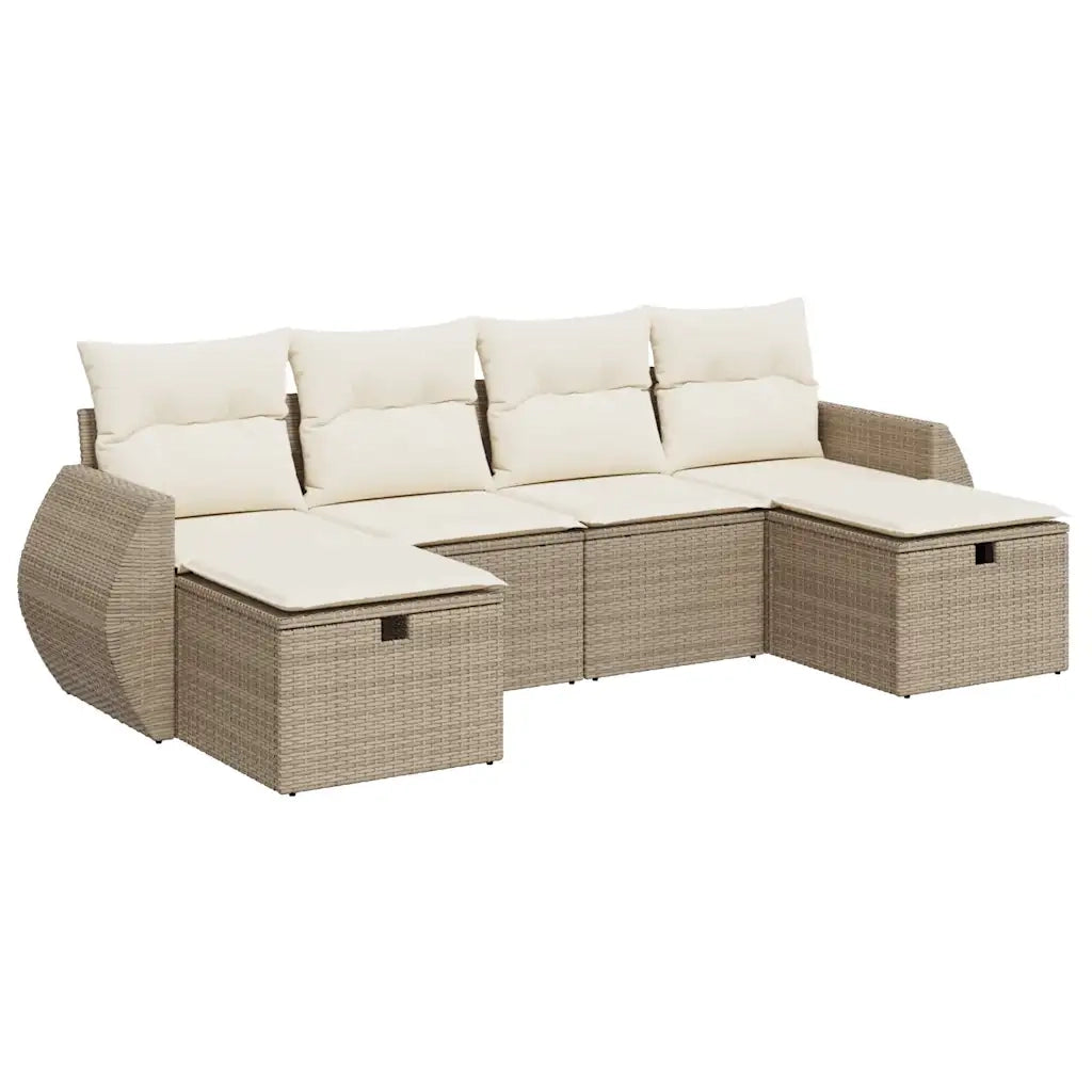 vidaXL Set Divano da Giardino 6 pz con Cuscini Beige in Polyrattan