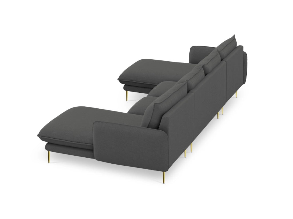 Cosmopolitan Design - Divano panoramico "Vienna" 6 posti in tessuto strutturato grigio scuro 