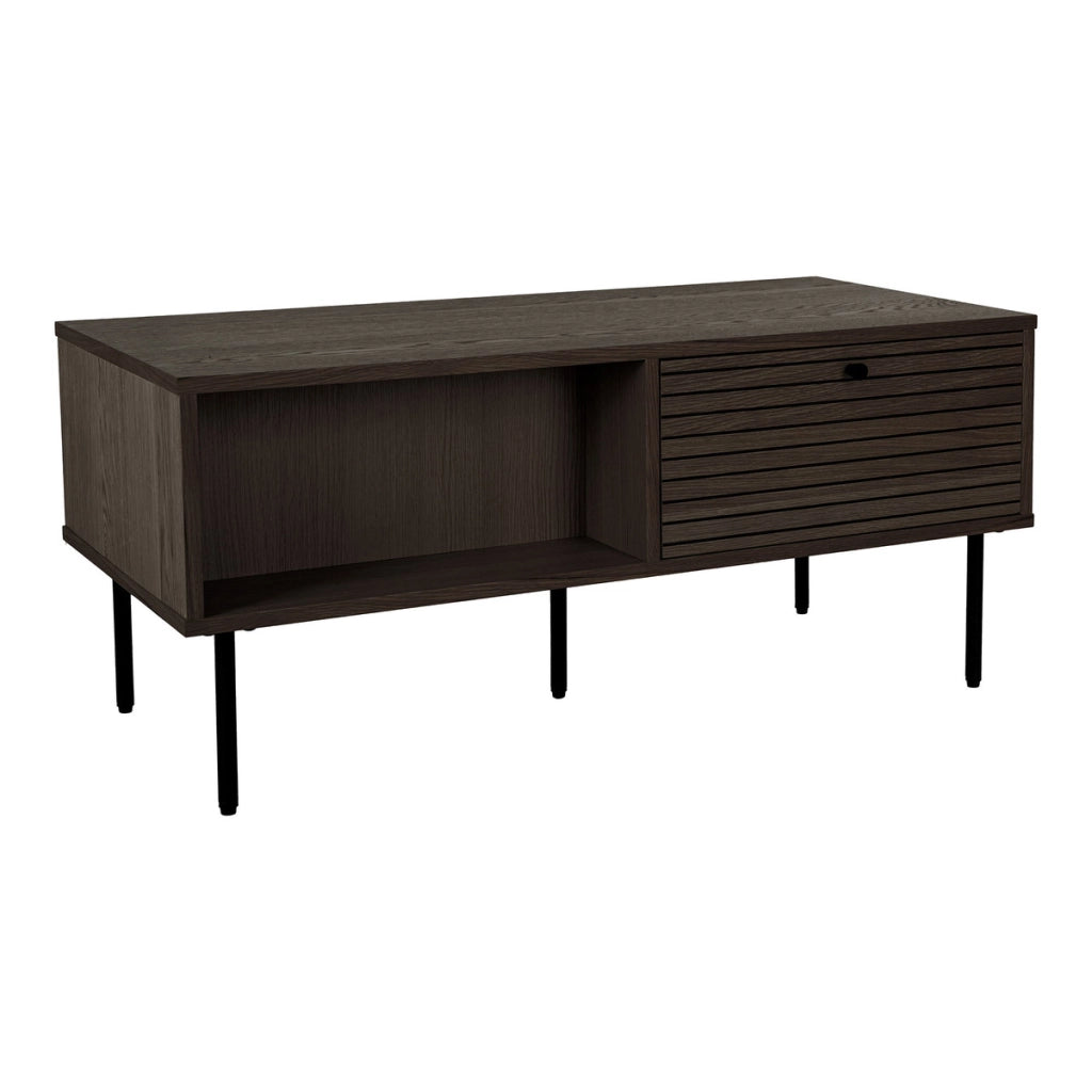 Tavolino da Caffè Kyoto Rovere Fumé con 2 Cassetti e Gambe Nere — 100×50×45 cm