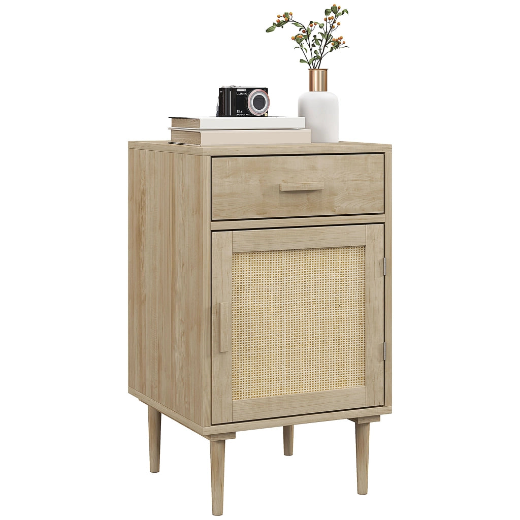 Comodino con cassetto e scaffale in rattan ¨C zephmum ¨C naturale 40x40x68,5 cm