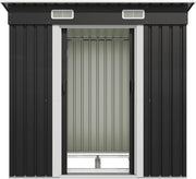 Capanno per attrezzi Devoko in metallo 183x109x182 cm con basamento, capanno da 3,6 m³ con tetto a una falda e porta scorrevole, capanno da giardino per biciclette, terrazza, prato, antracite