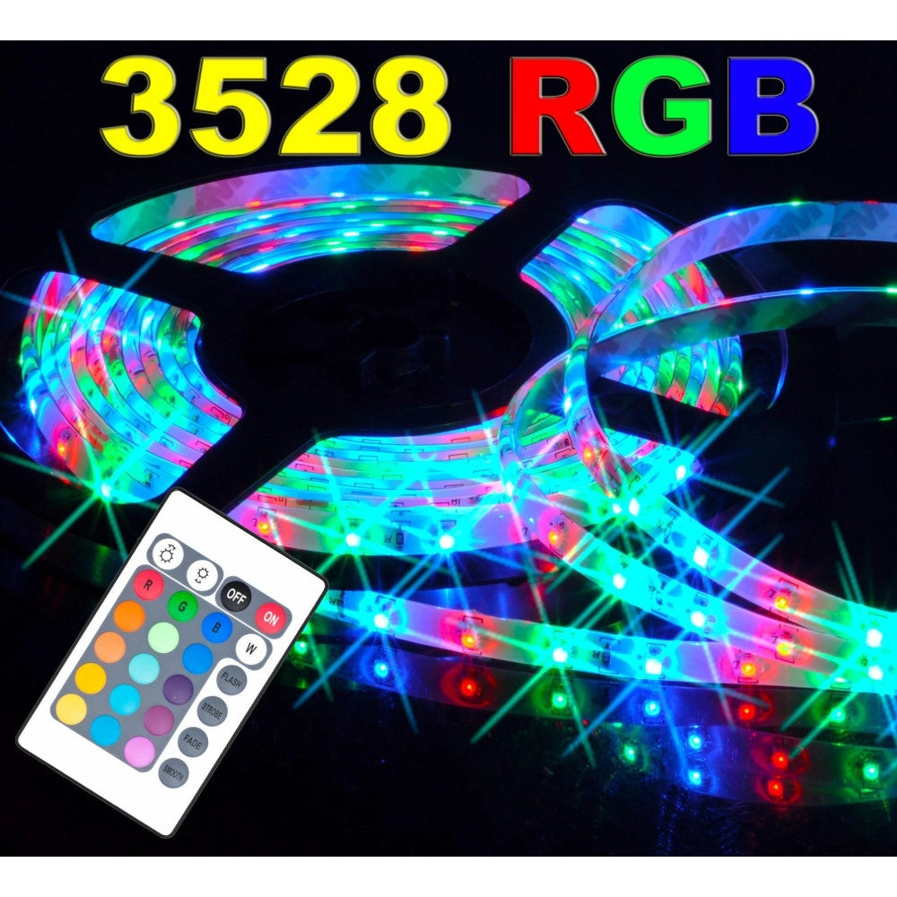 Trade Shop - Striscia A Led Smd 3528 Rgb Ip65 5 Metri Bobina Con Alimentatore E Telecomando -