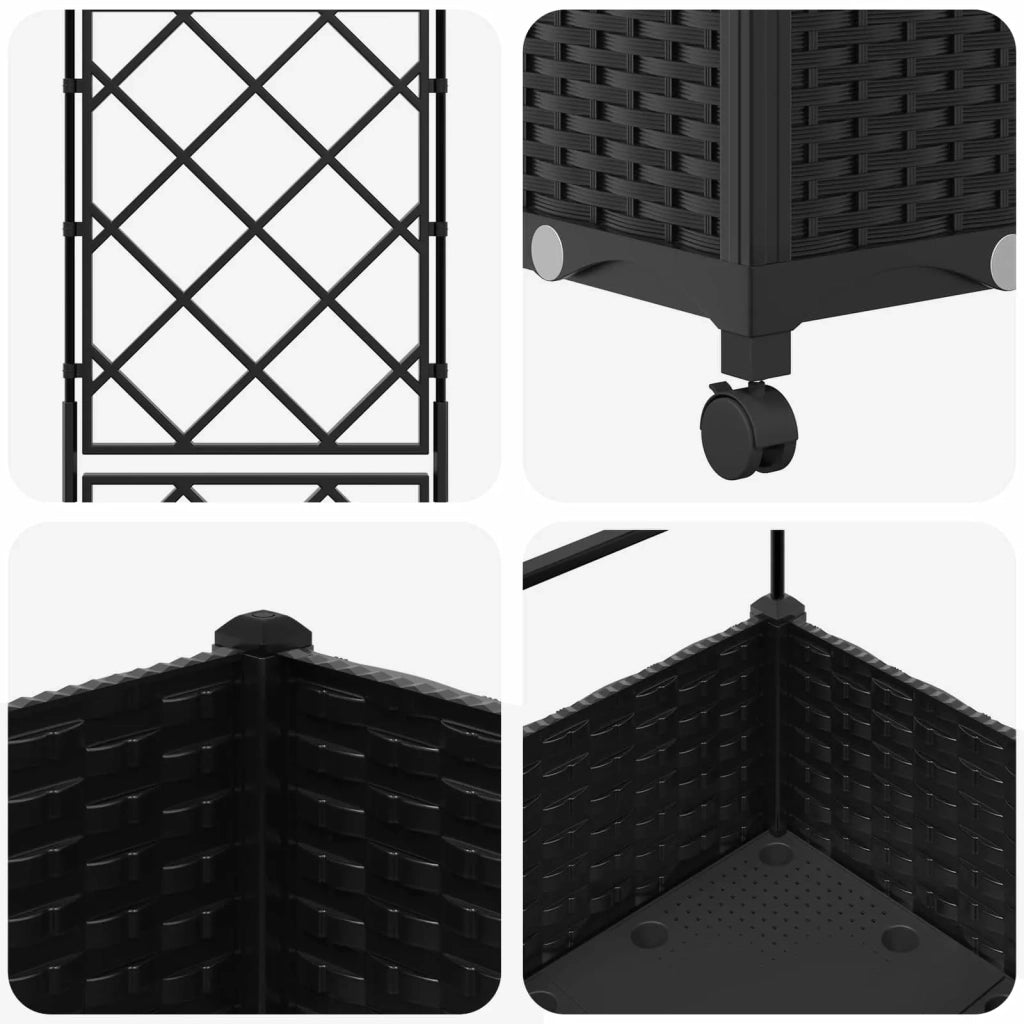 Vaso da giardino con grigliato e ruote Nero 40 x 40 x 131,5 cm 3422935
