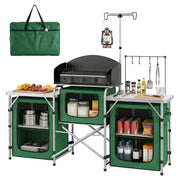 Tavolo da cucina pieghevole con 3 tavolini e 4 ganci ¨C zephmum ¨C 172x48x130 cm verde