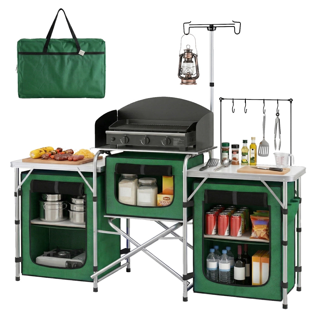 Tavolo da cucina pieghevole con 3 tavolini e 4 ganci ¨C zephmum ¨C 172x48x130 cm verde
