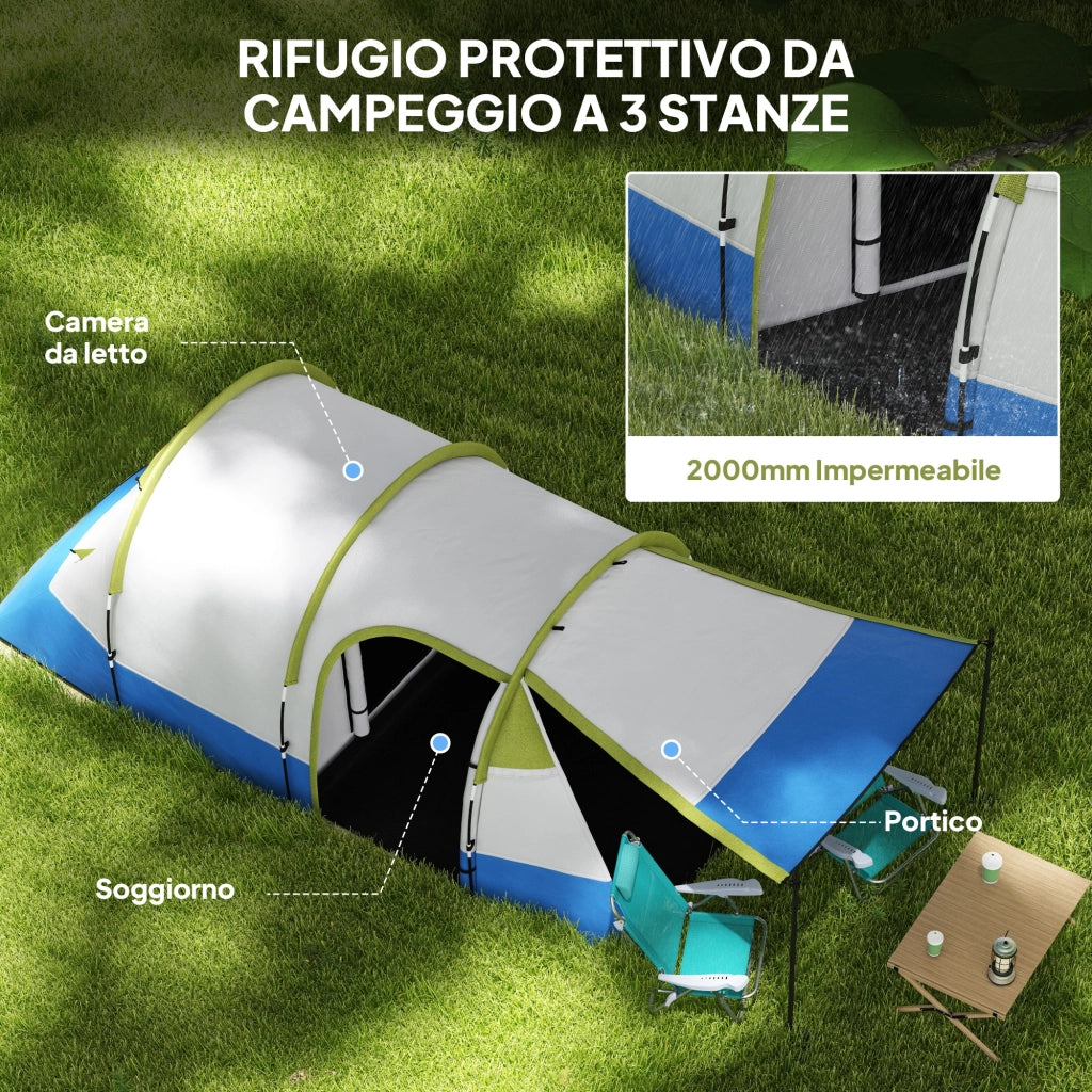 Tenda da Campeggio 2 Aree 3 Ingressi ¨C zephmum ¨C Poliestere Fibra di Vetro Verde 420x200x150 cm