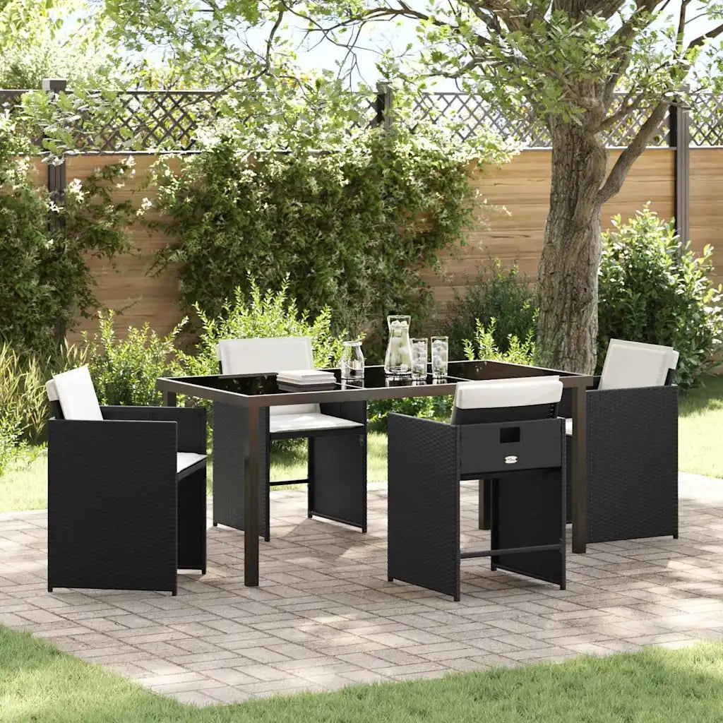 Set da Pranzo per Giardino con cuscino 5 pcs Nero polyrattan