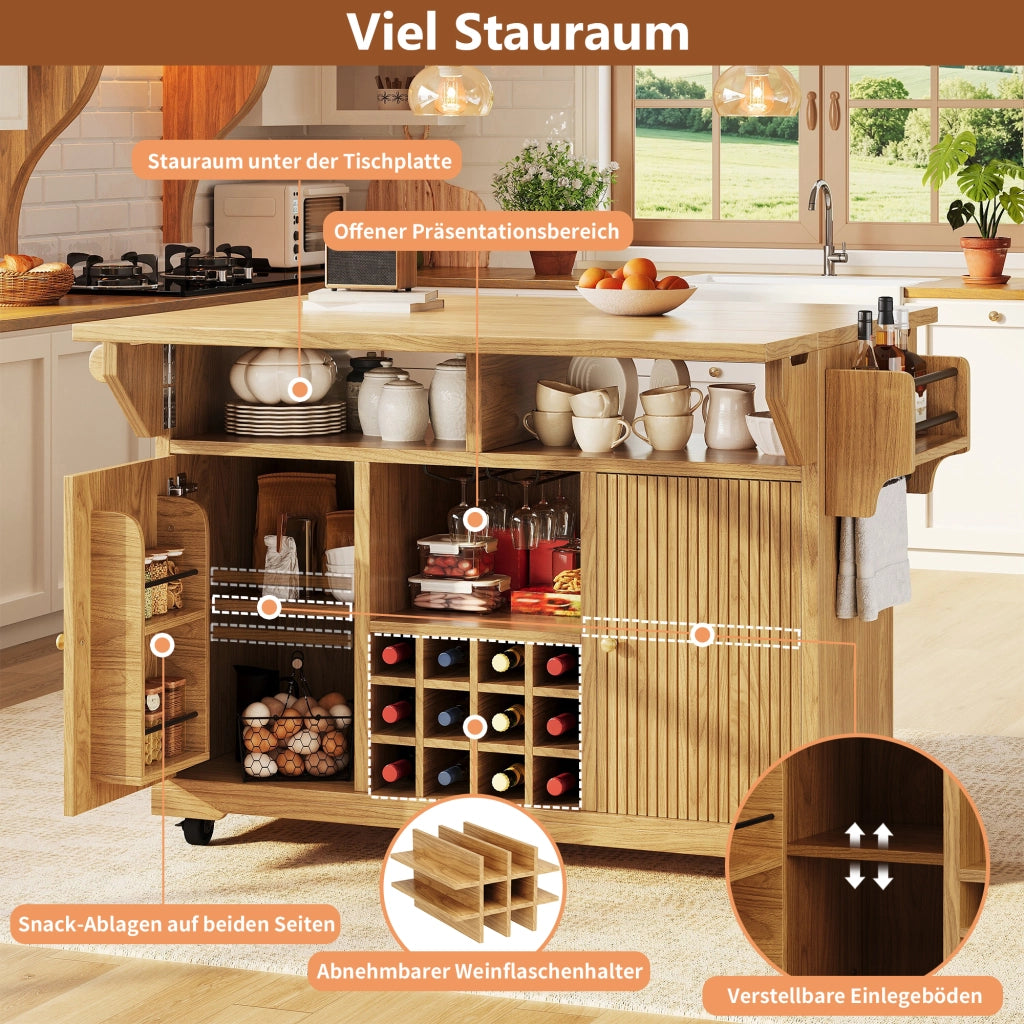 CARRELLO DA CUCINA 142,5x80x95 cm MDF Legno Naturale con ruote